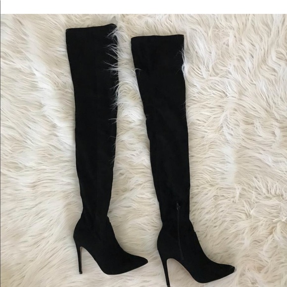 Asos Black knee suede leather thigh high boots 7 - Picture 5 of 8